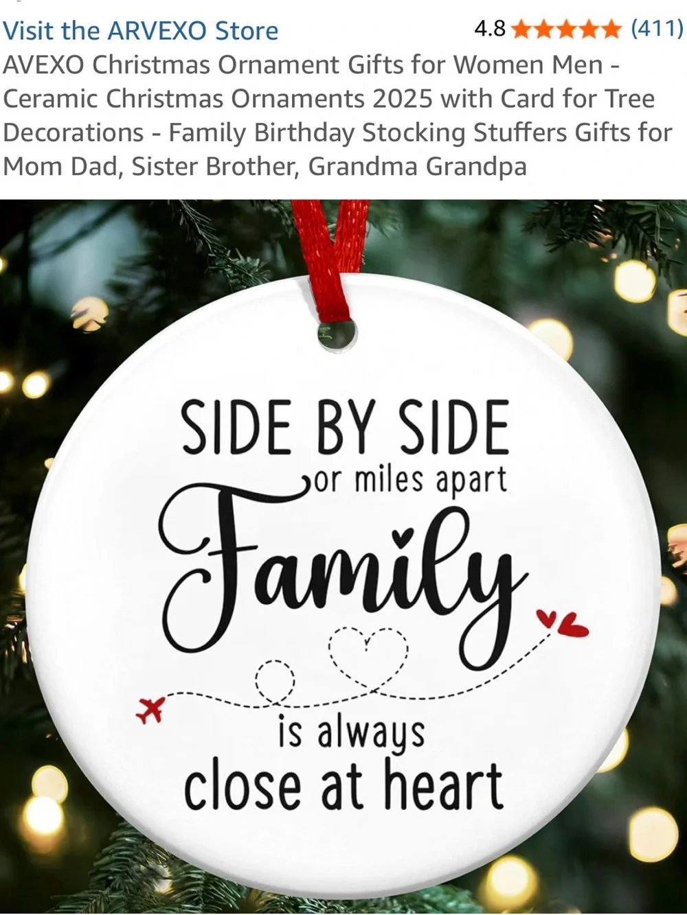 Side by side or miles apart family ornament